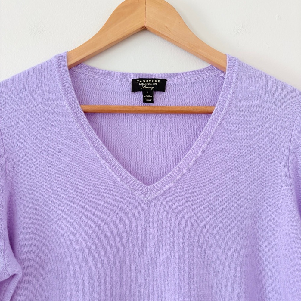 Charter Club Sweater V-Neck Cashmere Large Purple Luxury Knit Long Sleeve - Picture 2 of 7